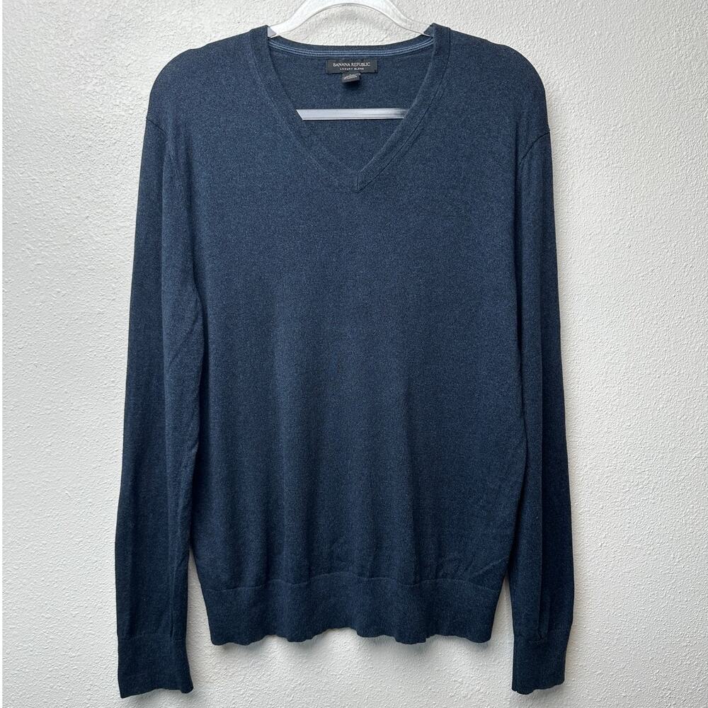 Banana Republic V Neck Sweater Blue L Silk Cashmere - Picture 3 of 12
